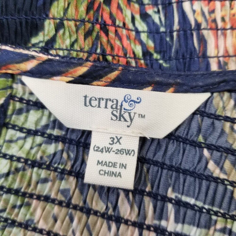Terra Sky 3X Tropical Floral Dress Tiered Ruffle Sleeveless Summer Beach - Picture 3 of 10